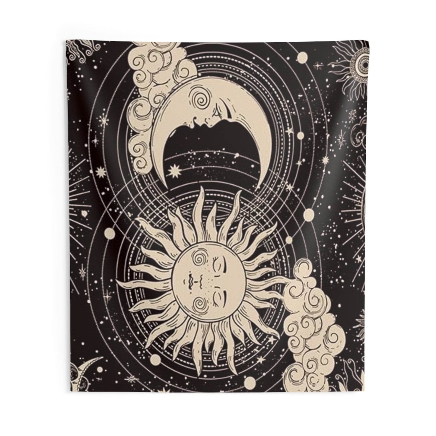 Celestial Sun and Moon Wall Tapestry - Boho Home Decor, Cosmic Wall Hanging, Astrology Room Decor, Sun and Moon Art, Celestial Decor - IntuitiveEncBoutique