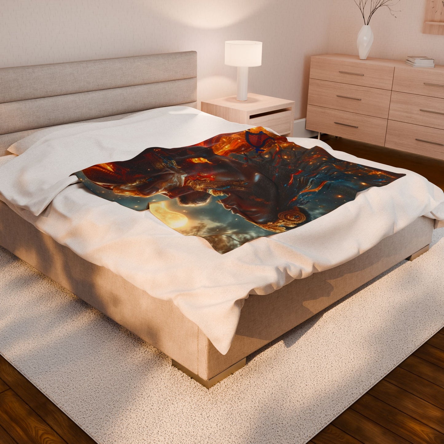 Cosmic Motherhood Velveteen Blanket Èzili Dantò - Cozy Throw for Embracing Love, Celestial Decor, Gifts for New Moms, Starry Home Accessory