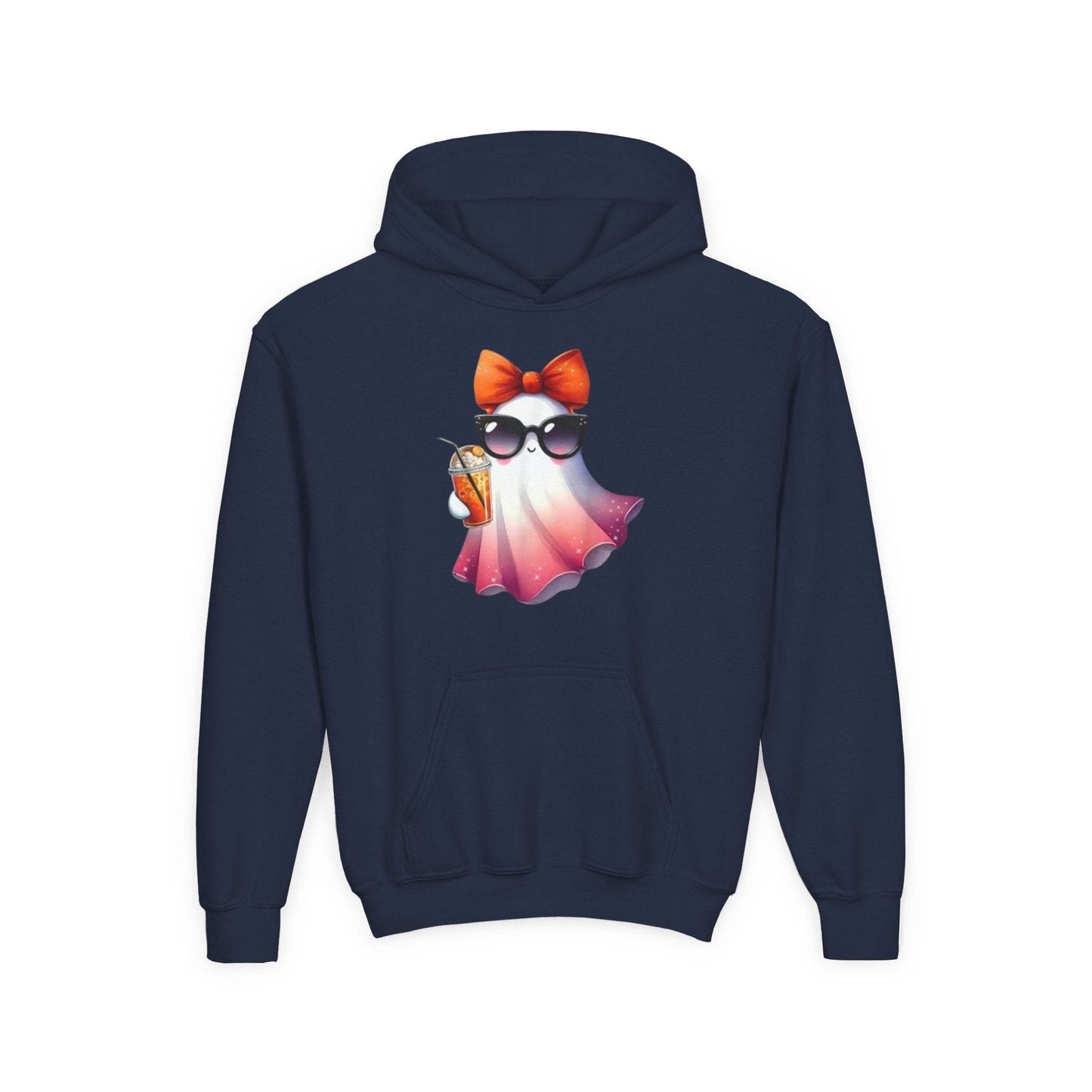 Youth Ghostly Glam Hoodie, Cute Ghost Design Sweatshirt, Halloween Apparel, Halloween Costume, Kids Hooded Sweatshirt - IntuitiveEncBoutique