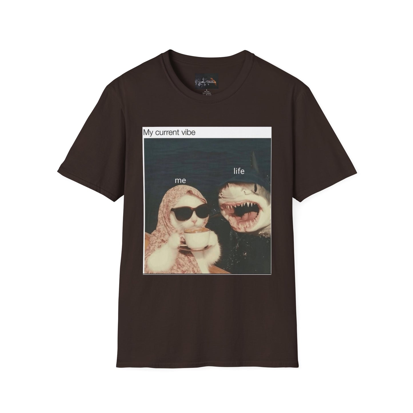 My Current Vibe T-Shirt, Funny Cat Shark Tee for Casual Outings, Unique Gift for Cat Lovers, Summer Style, Chill Vibes