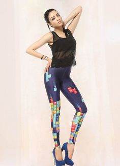 3d Digital Tetris Printed Women Leggings Pants - IntuitiveEncBoutique
