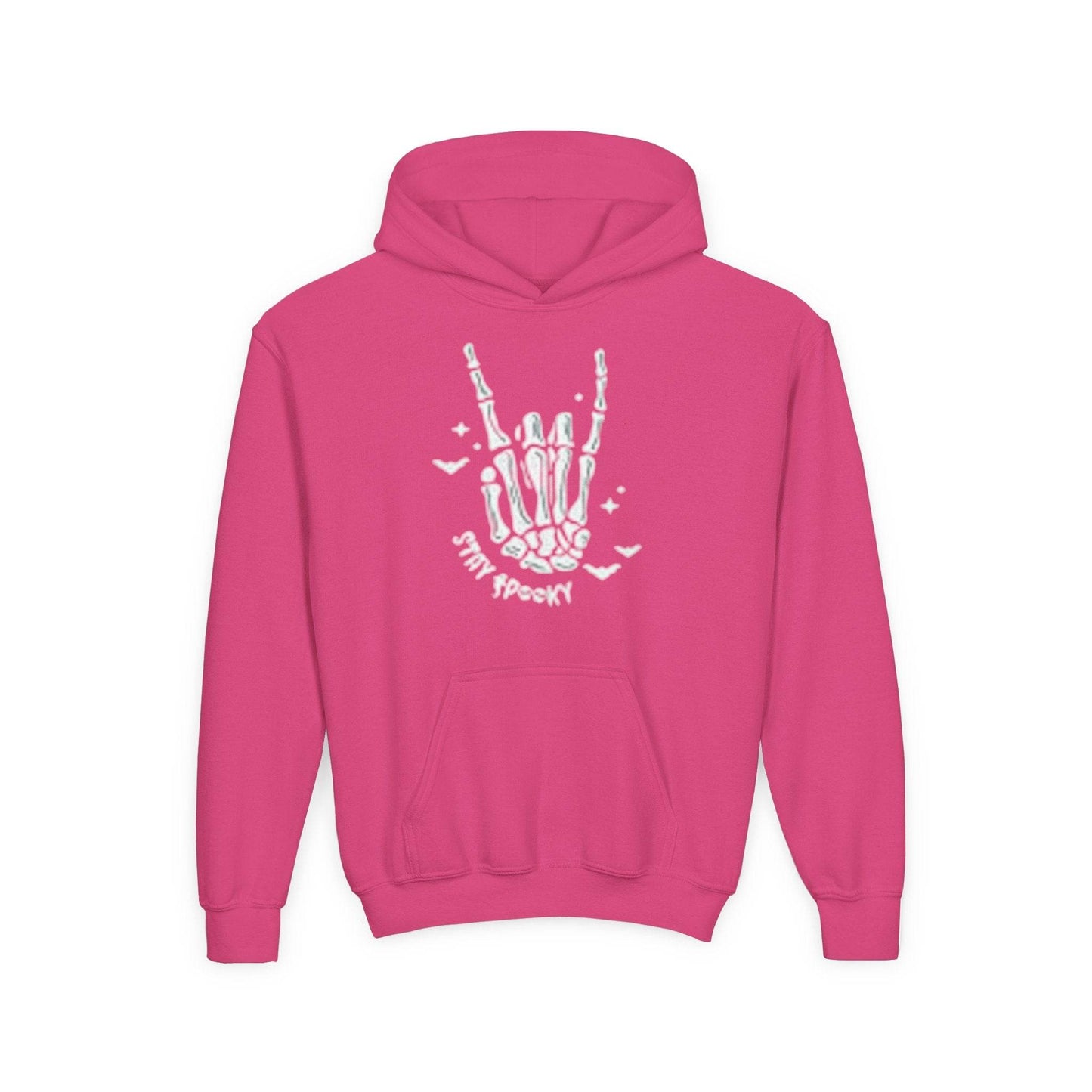 Youth Ghostly Rocker Hoodie - Stay Spooky Sweatshirt, Halloween Apparel, Youth Fashion, Skeleton Design, Cozy Gift - IntuitiveEncBoutique