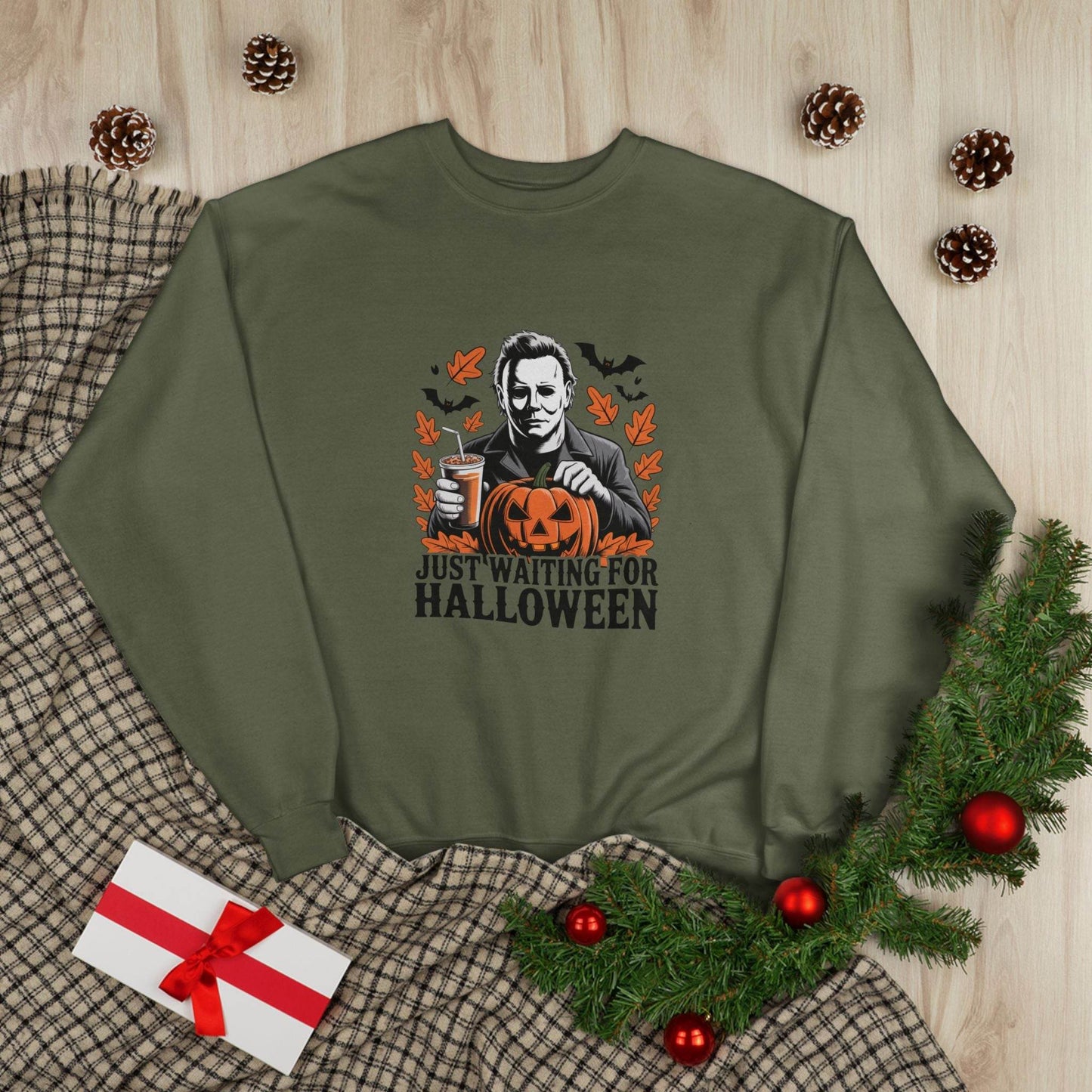 Halloween Sweatshirt - Just Waiting for Halloween | Unisex Crewneck Pullover, Fall Fashion, Halloween Gift, Cozy Sweater, Eco-Friendly Wear - IntuitiveEncBoutique