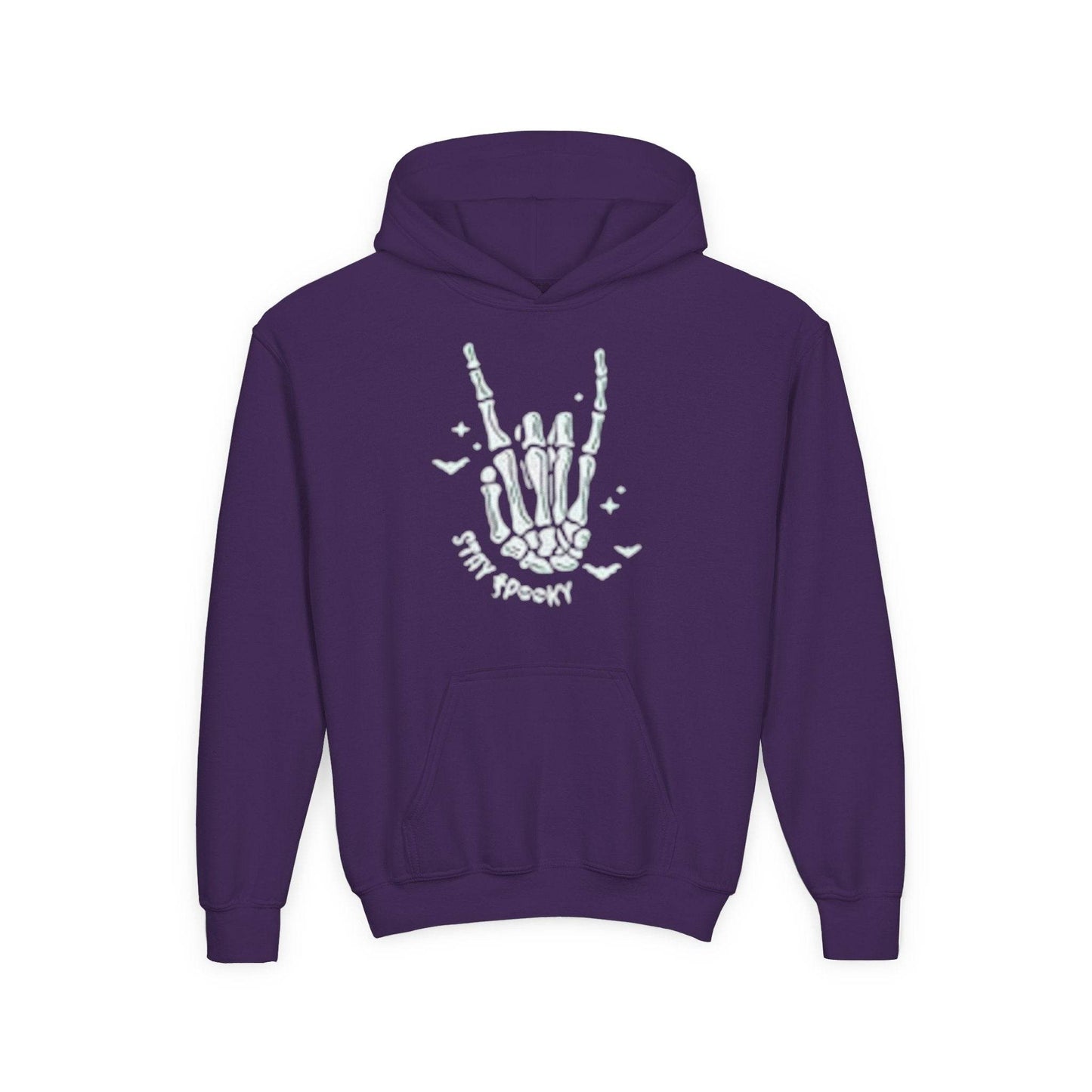 Youth Ghostly Rocker Hoodie - Stay Spooky Sweatshirt, Halloween Apparel, Youth Fashion, Skeleton Design, Cozy Gift - IntuitiveEncBoutique