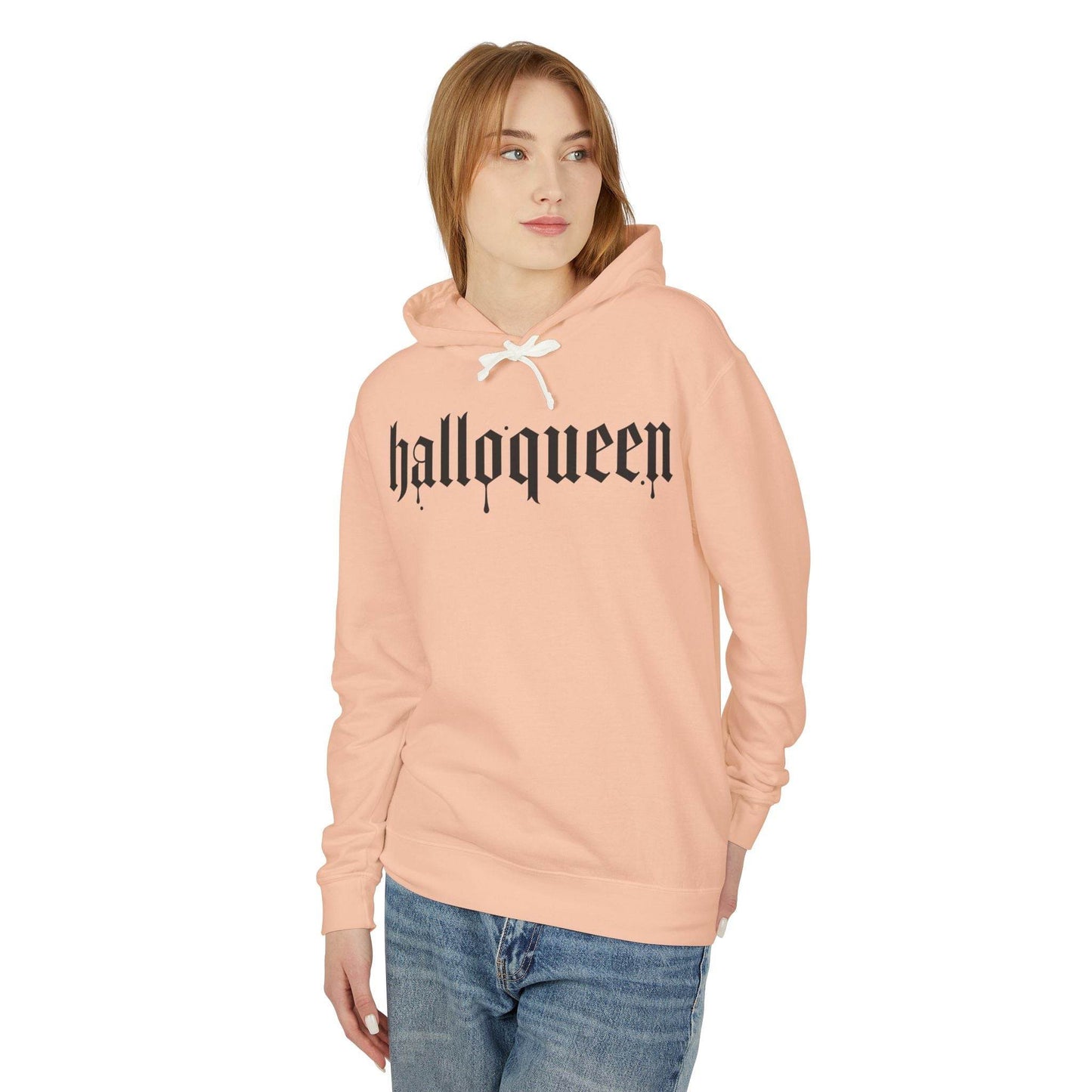 Halloween Unisex Lightweight Hoodie, Halloqueen Sweatshirt, Cute Fall Fashion, Cozy Halloween Gift, Spooky Season Apparel - IntuitiveEncBoutique