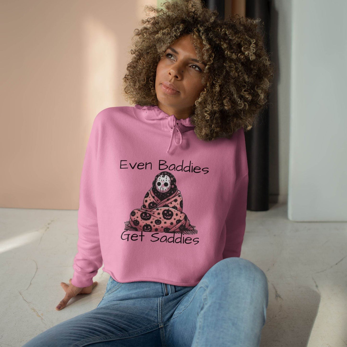 Even Baddies Get Saddies Crop Hoodie, Cute Graphic Sweatshirt, Trendy Apparel for Baddies, Perfect Gift for Friends, Cozy Fashion Piece - IntuitiveEncBoutique