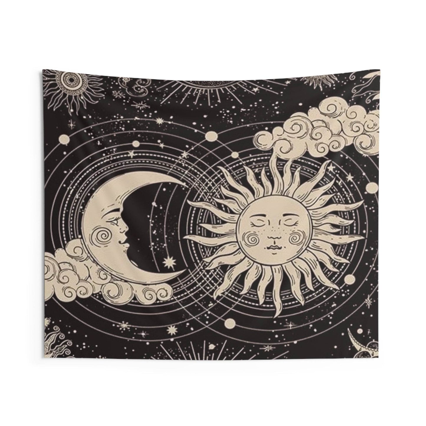 Celestial Sun and Moon Wall Tapestry - Boho Home Decor, Cosmic Wall Hanging, Astrology Room Decor, Sun and Moon Art, Celestial Decor - IntuitiveEncBoutique