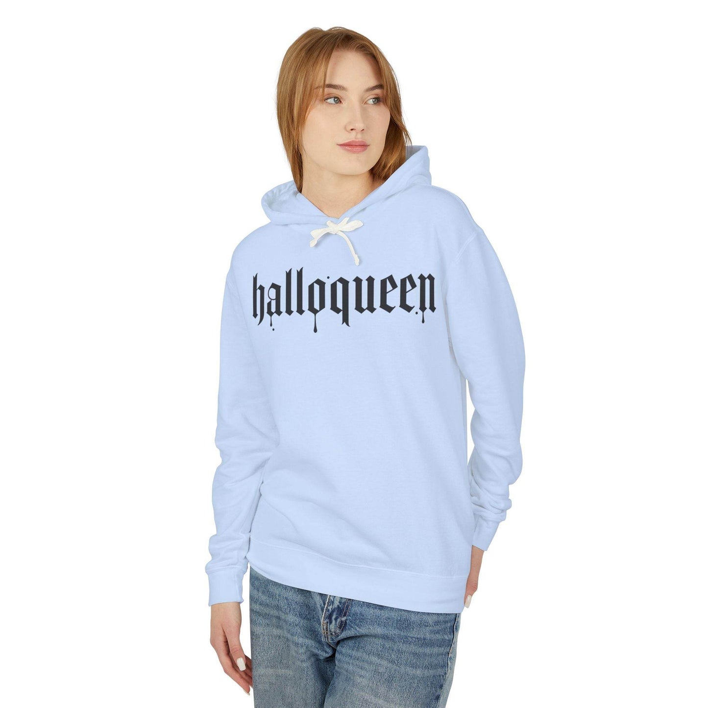 Halloween Unisex Lightweight Hoodie, Halloqueen Sweatshirt, Cute Fall Fashion, Cozy Halloween Gift, Spooky Season Apparel - IntuitiveEncBoutique