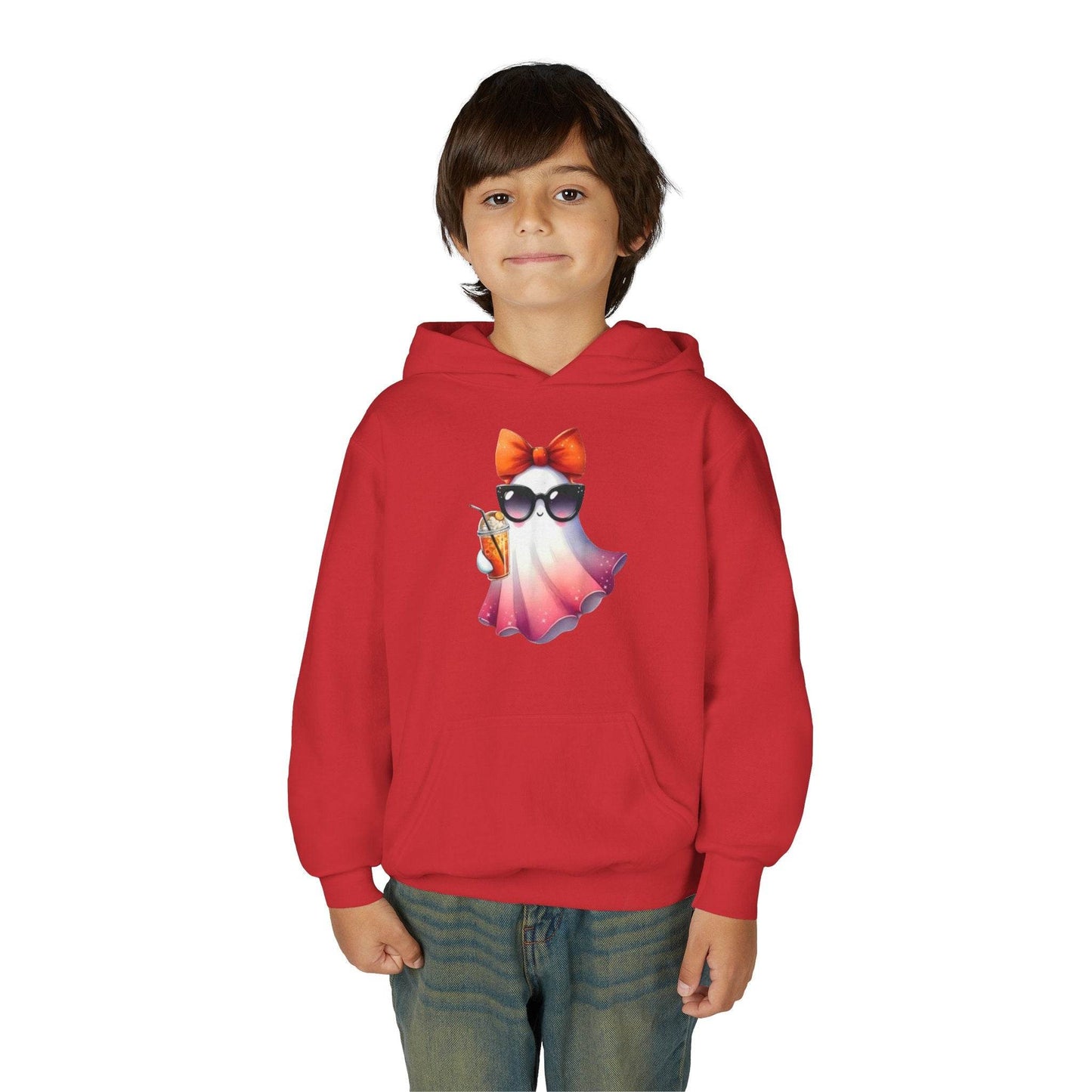 Youth Ghostly Glam Hoodie, Cute Ghost Design Sweatshirt, Halloween Apparel, Halloween Costume, Kids Hooded Sweatshirt - IntuitiveEncBoutique