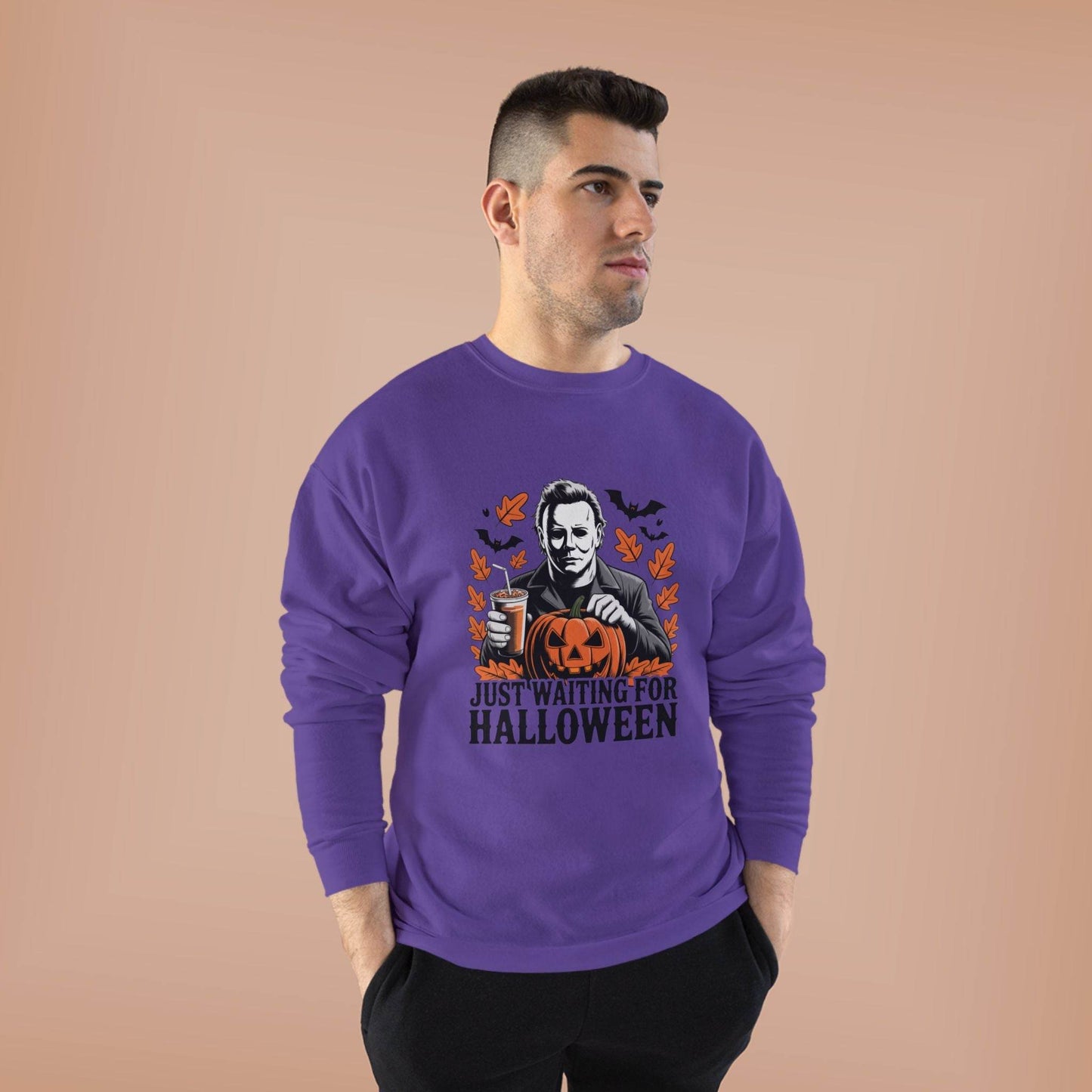 Halloween Sweatshirt - Just Waiting for Halloween | Unisex Crewneck Pullover, Fall Fashion, Halloween Gift, Cozy Sweater, Eco-Friendly Wear - IntuitiveEncBoutique