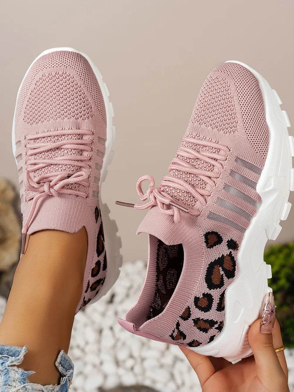 Cutout Leopard Lace Up Mesh Athletic - IntuitiveEncBoutique