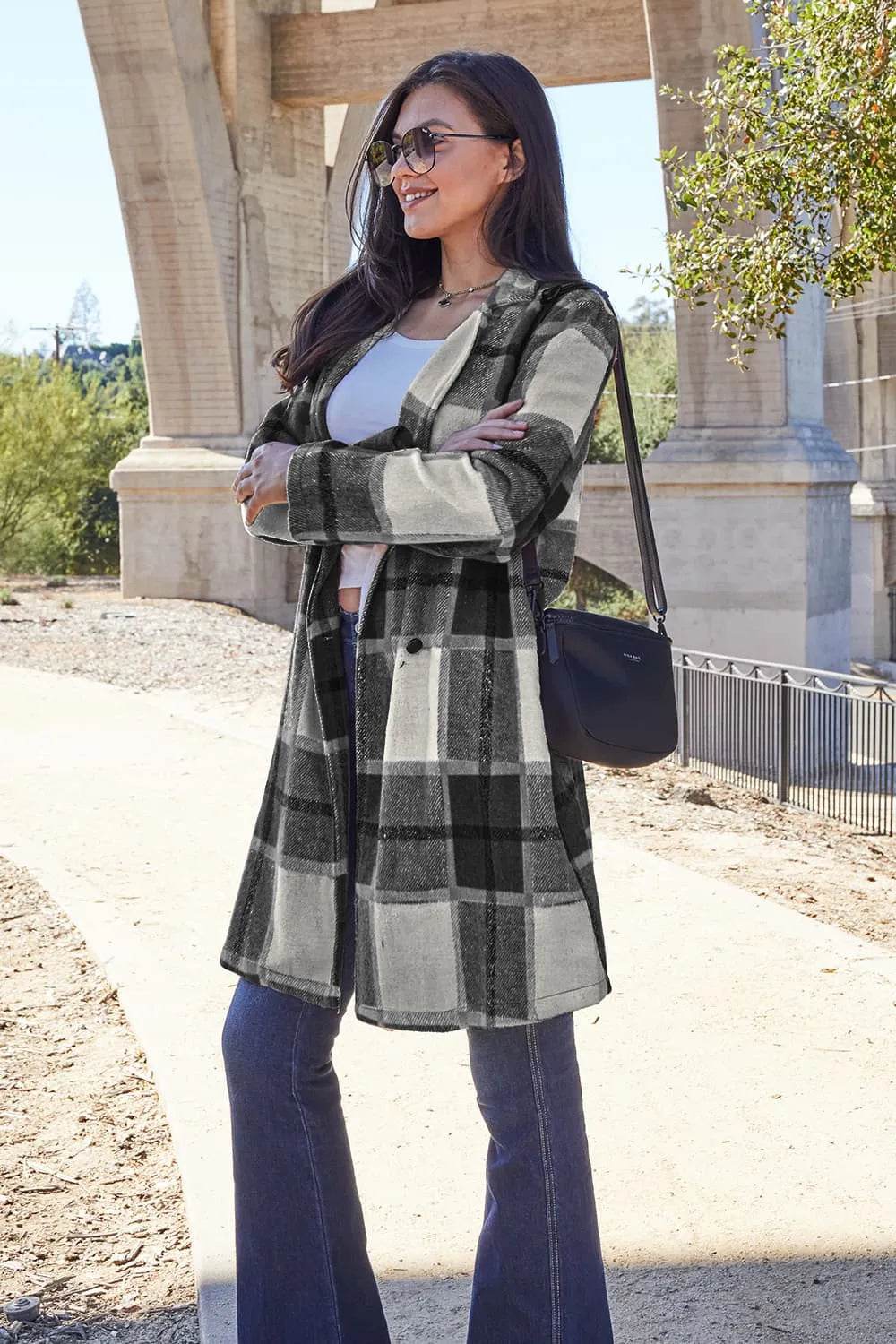 Double Take Full Size Plaid Button Up Lapel Collar Coat - IntuitiveEncBoutique