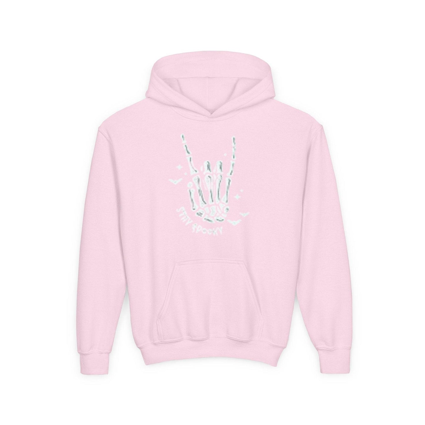 Youth Ghostly Rocker Hoodie - Stay Spooky Sweatshirt, Halloween Apparel, Youth Fashion, Skeleton Design, Cozy Gift - IntuitiveEncBoutique