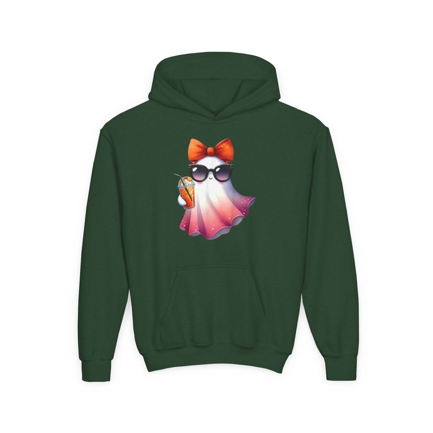 Youth Ghostly Glam Hoodie, Cute Ghost Design Sweatshirt, Halloween Apparel, Halloween Costume, Kids Hooded Sweatshirt - IntuitiveEncBoutique