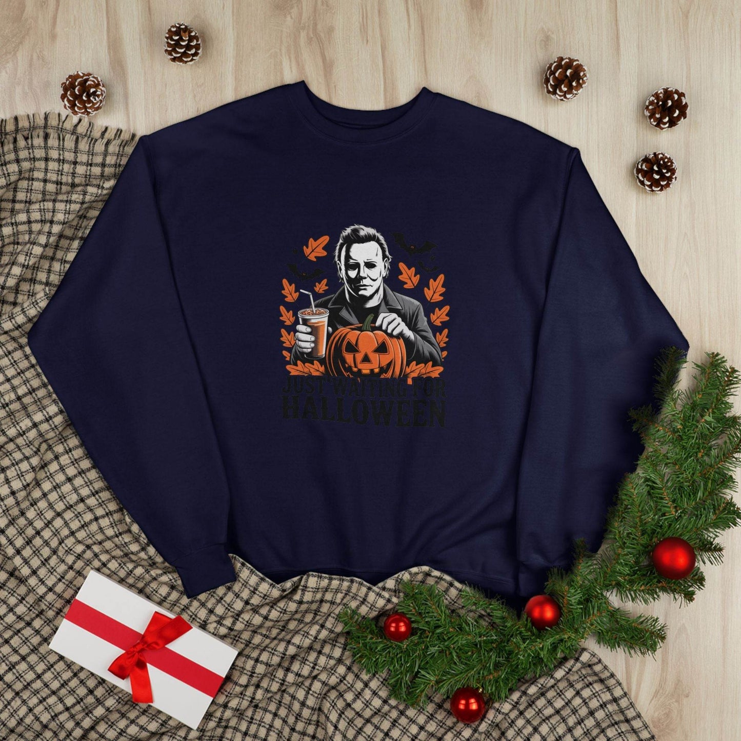 Halloween Sweatshirt - Just Waiting for Halloween | Unisex Crewneck Pullover, Fall Fashion, Halloween Gift, Cozy Sweater, Eco-Friendly Wear - IntuitiveEncBoutique