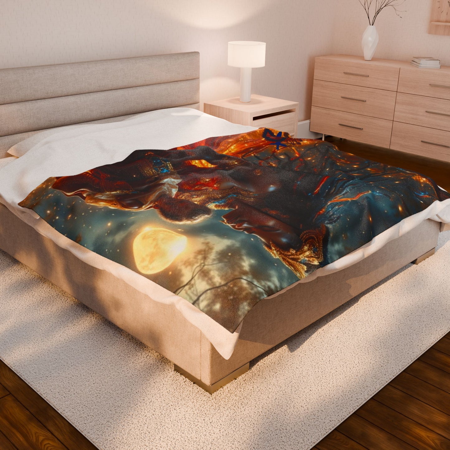 Cosmic Motherhood Velveteen Blanket Èzili Dantò - Cozy Throw for Embracing Love, Celestial Decor, Gifts for New Moms, Starry Home Accessory