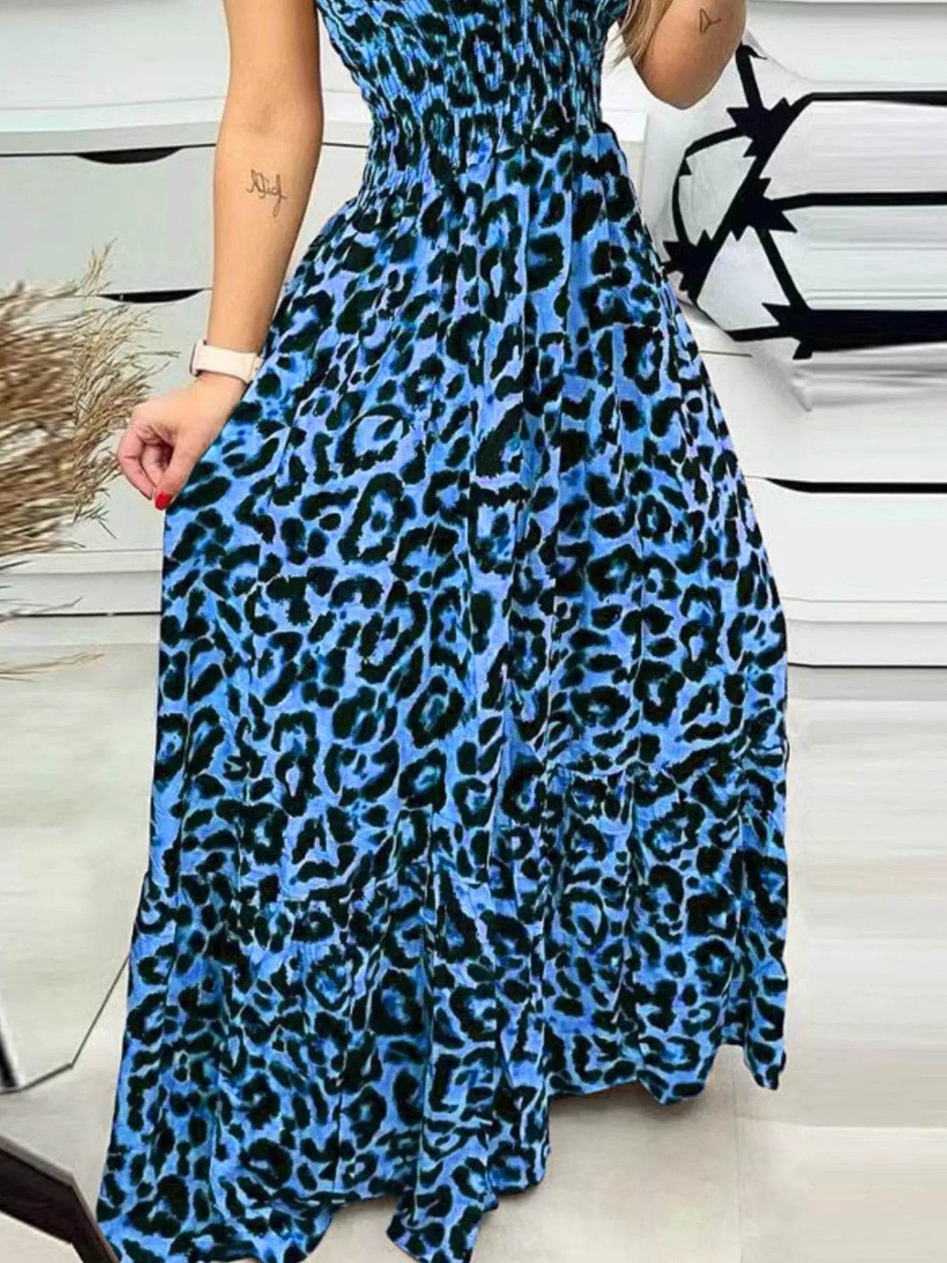 Full Size Leopard Print Spaghetti Strap Maxi Dress Plus Size - IntuitiveEncBoutique