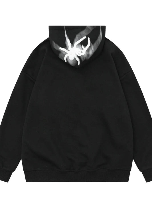 Men's Spider Graphic Oversized Hoodie with Side Button Details - IntuitiveEncBoutique