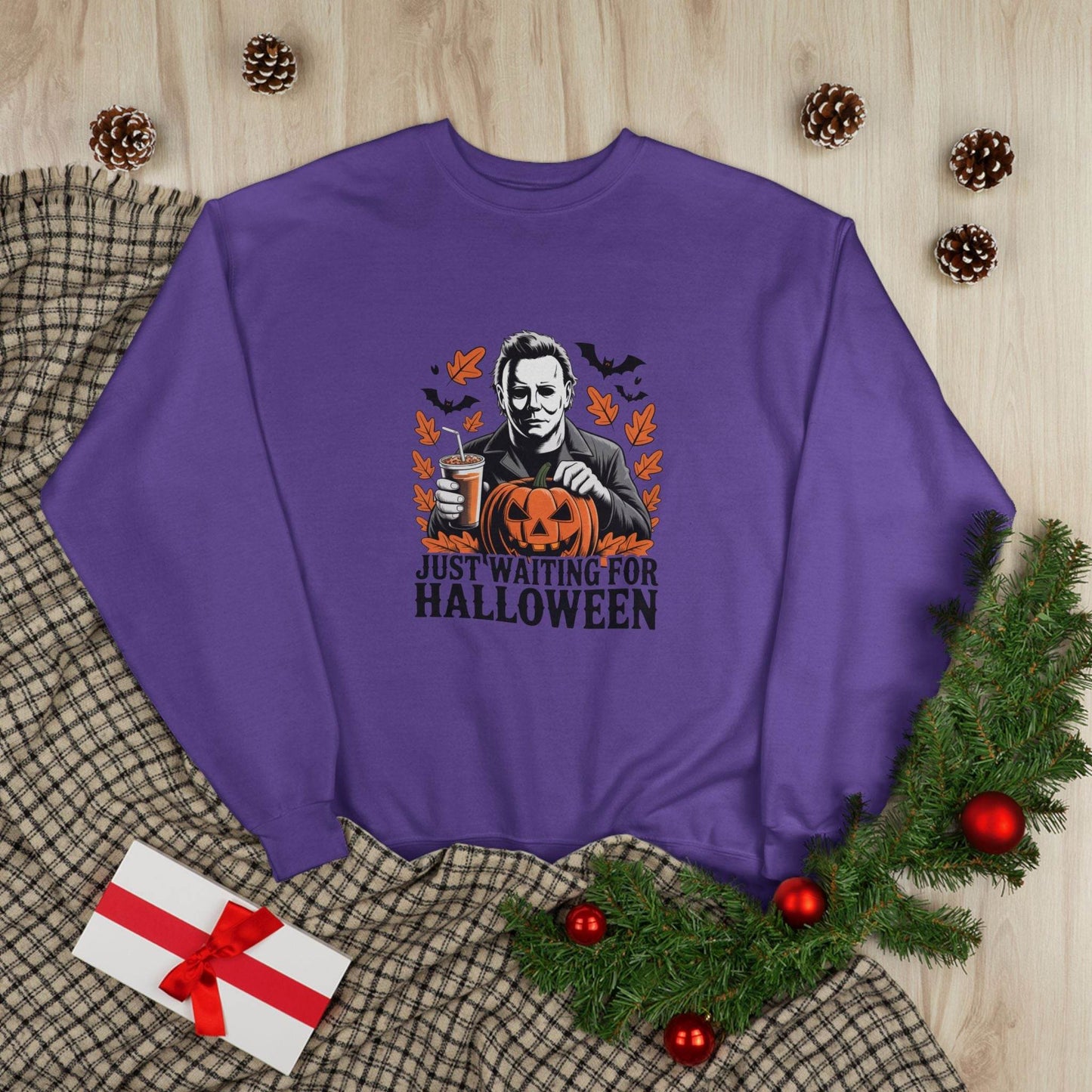 Halloween Sweatshirt - Just Waiting for Halloween | Unisex Crewneck Pullover, Fall Fashion, Halloween Gift, Cozy Sweater, Eco-Friendly Wear - IntuitiveEncBoutique