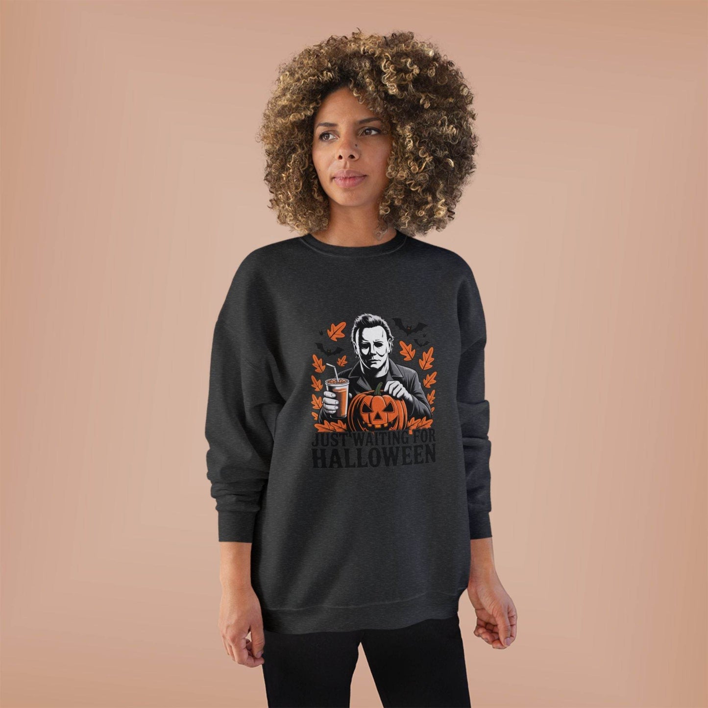 Halloween Sweatshirt - Just Waiting for Halloween | Unisex Crewneck Pullover, Fall Fashion, Halloween Gift, Cozy Sweater, Eco-Friendly Wear - IntuitiveEncBoutique