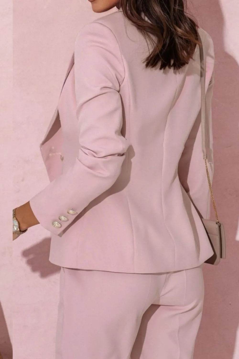 Full Size Lapel Collar Long Sleeve Blazer and Pants Set Plus Size - IntuitiveEncBoutique