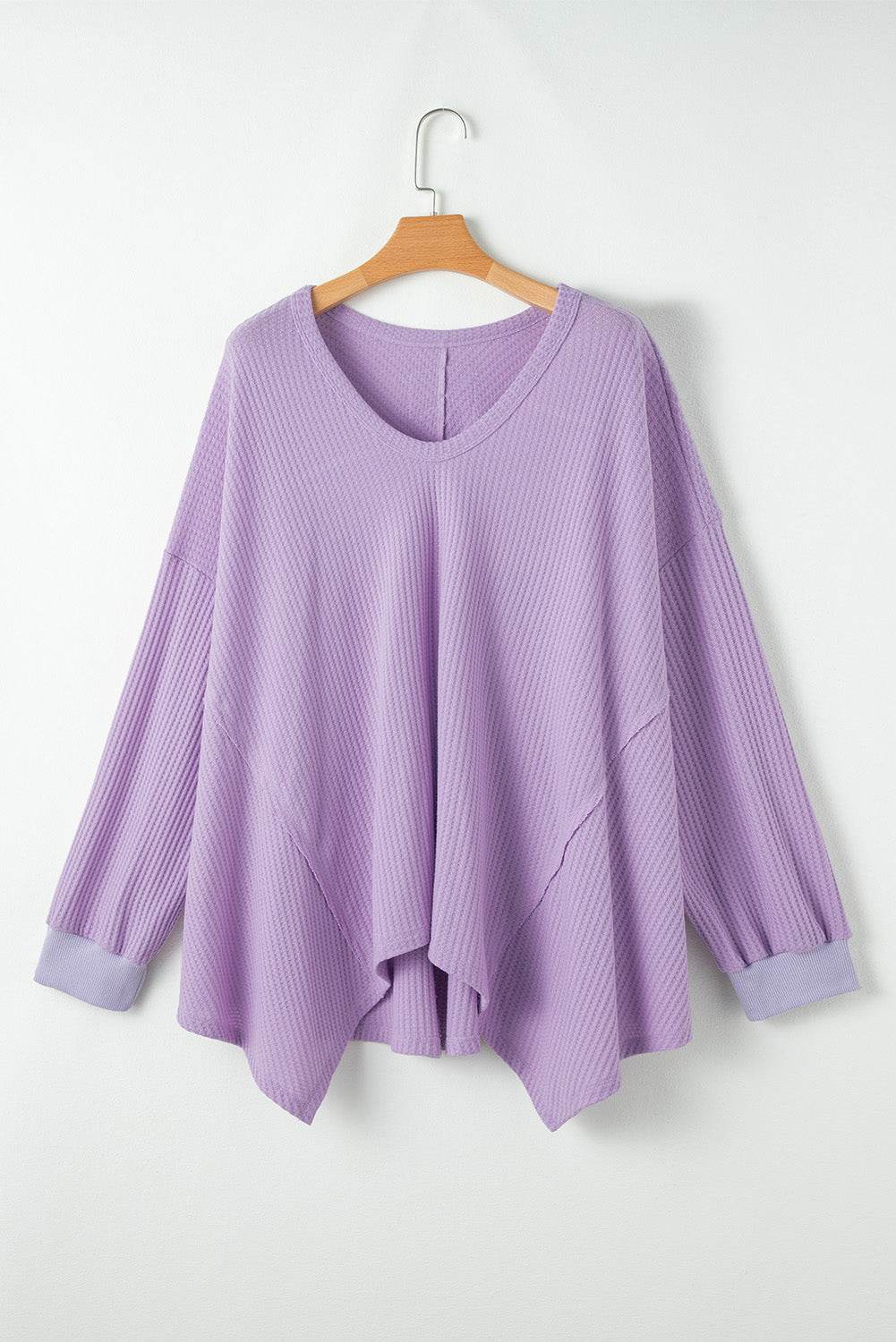 Orchid Petal Plus Size Waffle Knit Exposed Seam Flowy Top - IntuitiveEncBoutique
