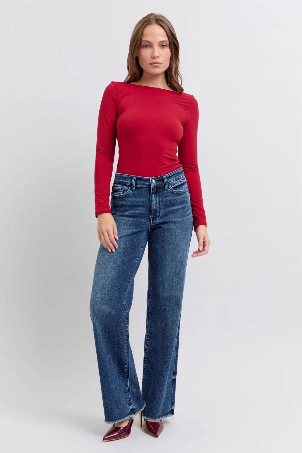 Judy Blue Full Size Raw Hem Mid Rise Jeans - IntuitiveEncBoutique