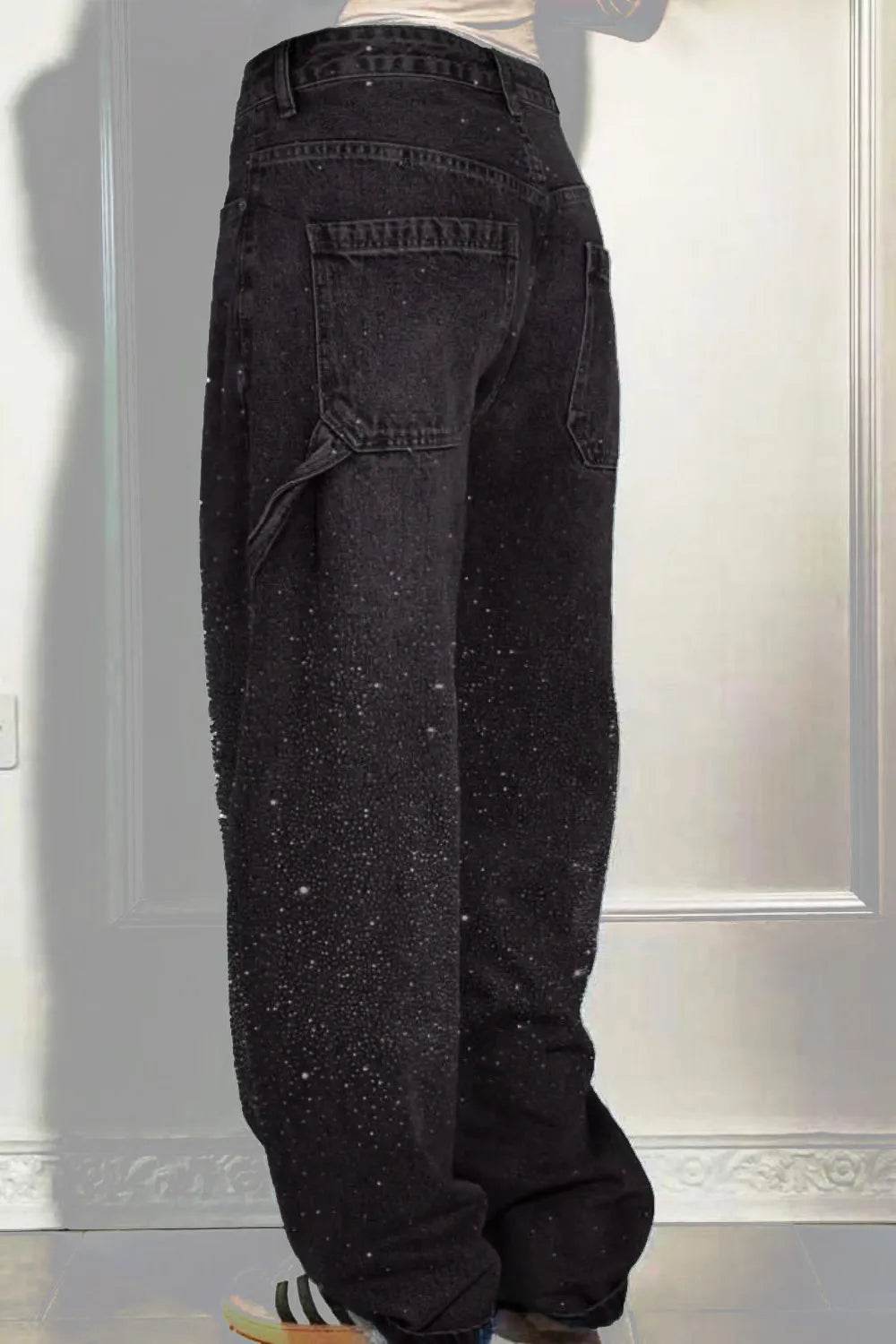Full Size Washed Rhinestone Detail Wide leg Jeans Plus Size - IntuitiveEncBoutique