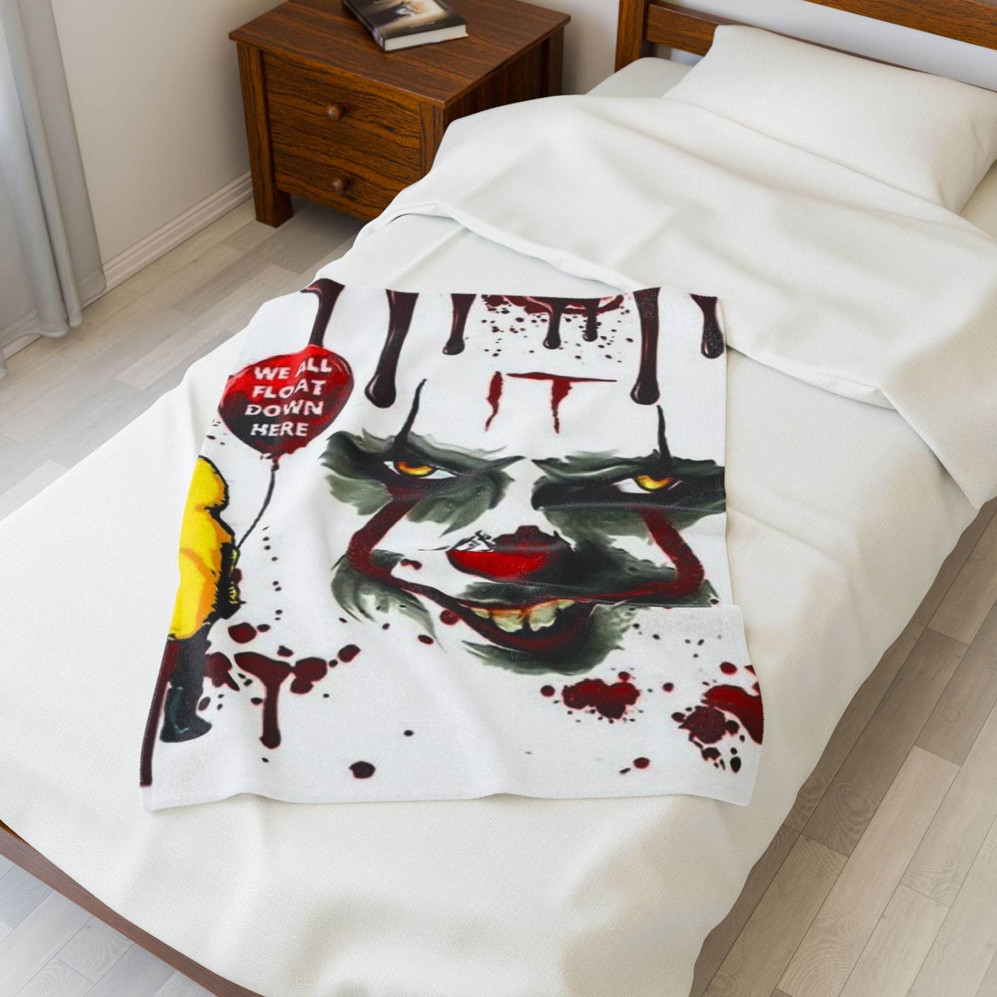 Creepy Clown Velveteen Plush Blanket - Horror Decor, Cozy Home, Movie Night, Halloween Gift, Unique Throw - IntuitiveEncBoutique
