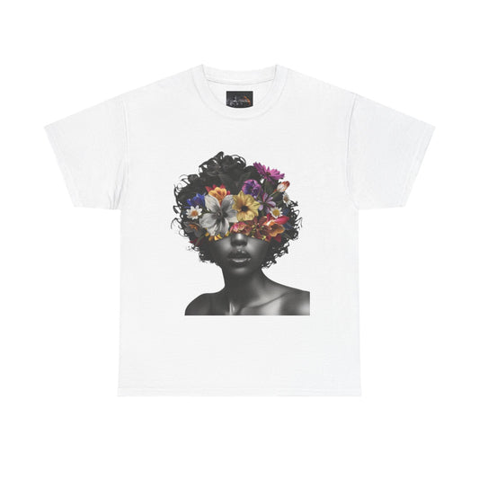 Floral Goddess Unisex Heavy Cotton Tee | Flower Graphic Tee, Boho Style, Casual Wear, Unique Gift, Art Tee