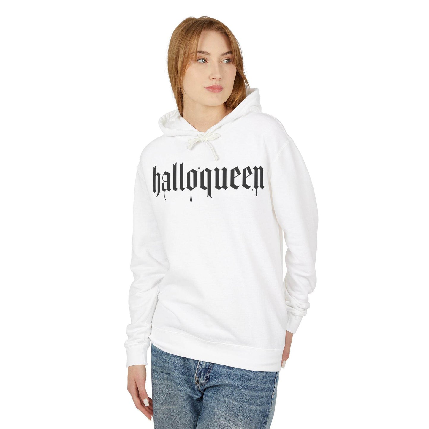 Halloween Unisex Lightweight Hoodie, Halloqueen Sweatshirt, Cute Fall Fashion, Cozy Halloween Gift, Spooky Season Apparel - IntuitiveEncBoutique