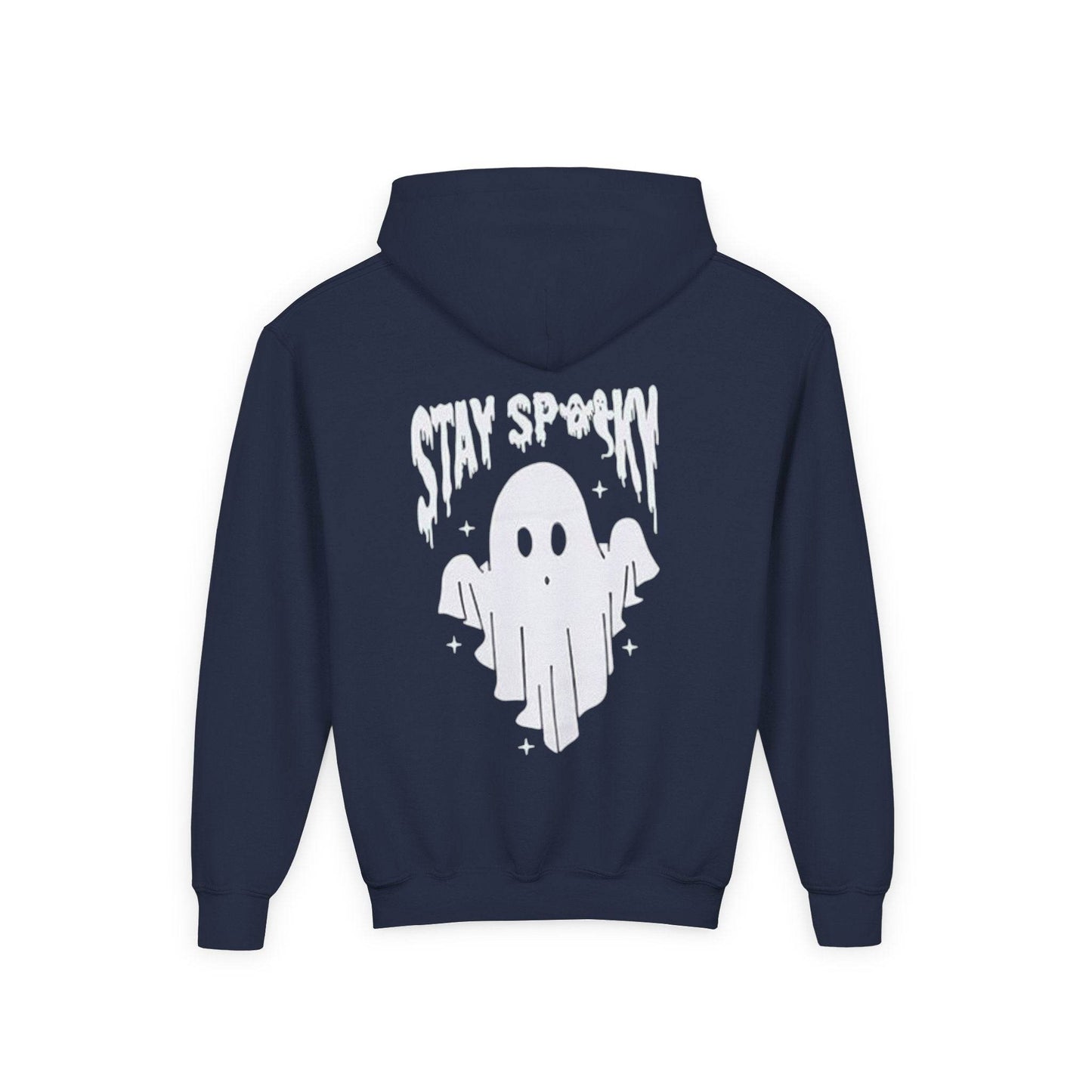 Youth Ghostly Rocker Hoodie - Stay Spooky Sweatshirt, Halloween Apparel, Youth Fashion, Skeleton Design, Cozy Gift - IntuitiveEncBoutique