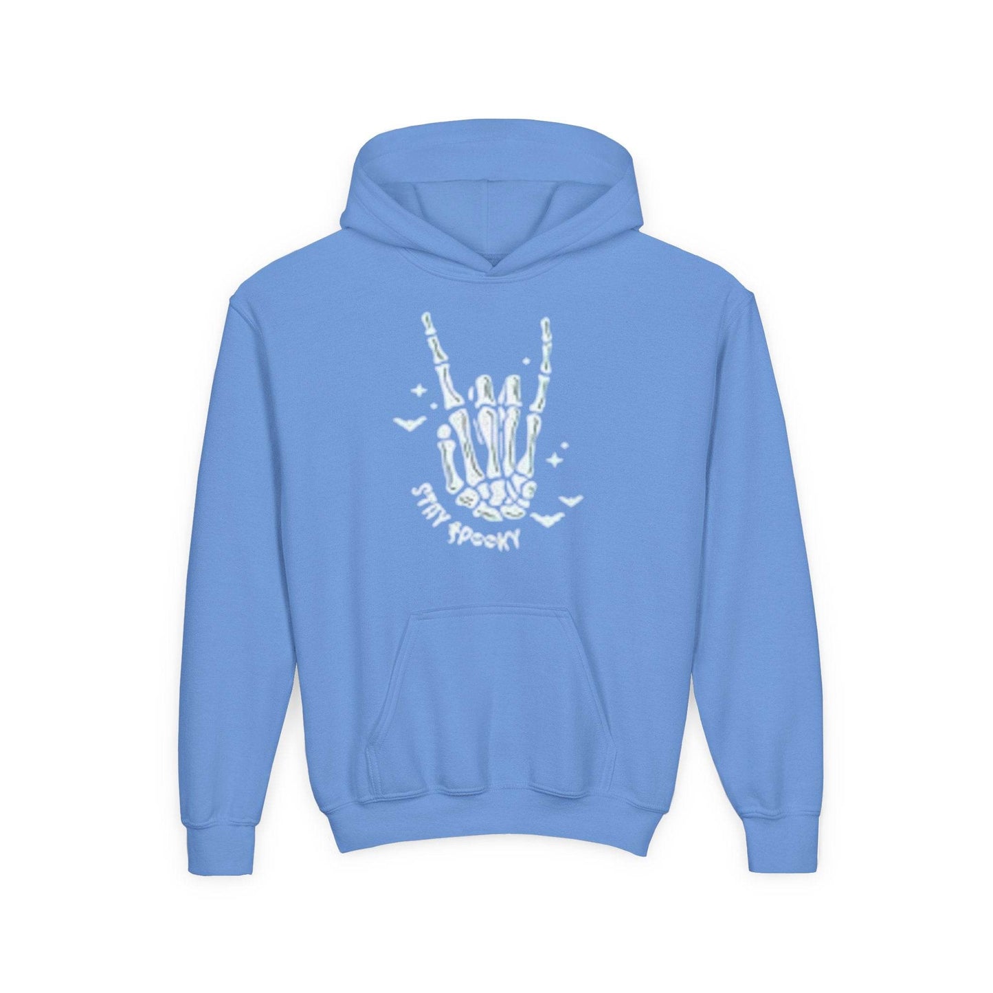 Youth Ghostly Rocker Hoodie - Stay Spooky Sweatshirt, Halloween Apparel, Youth Fashion, Skeleton Design, Cozy Gift - IntuitiveEncBoutique