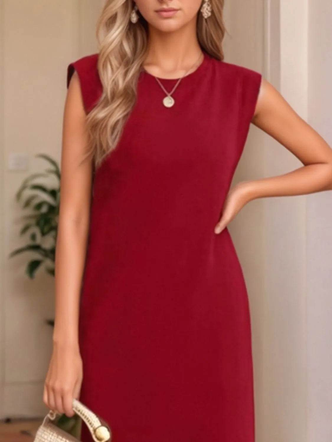 Full Size Slit Round Neck Sleeveless Maxi Tank Dress Plus Size - IntuitiveEncBoutique