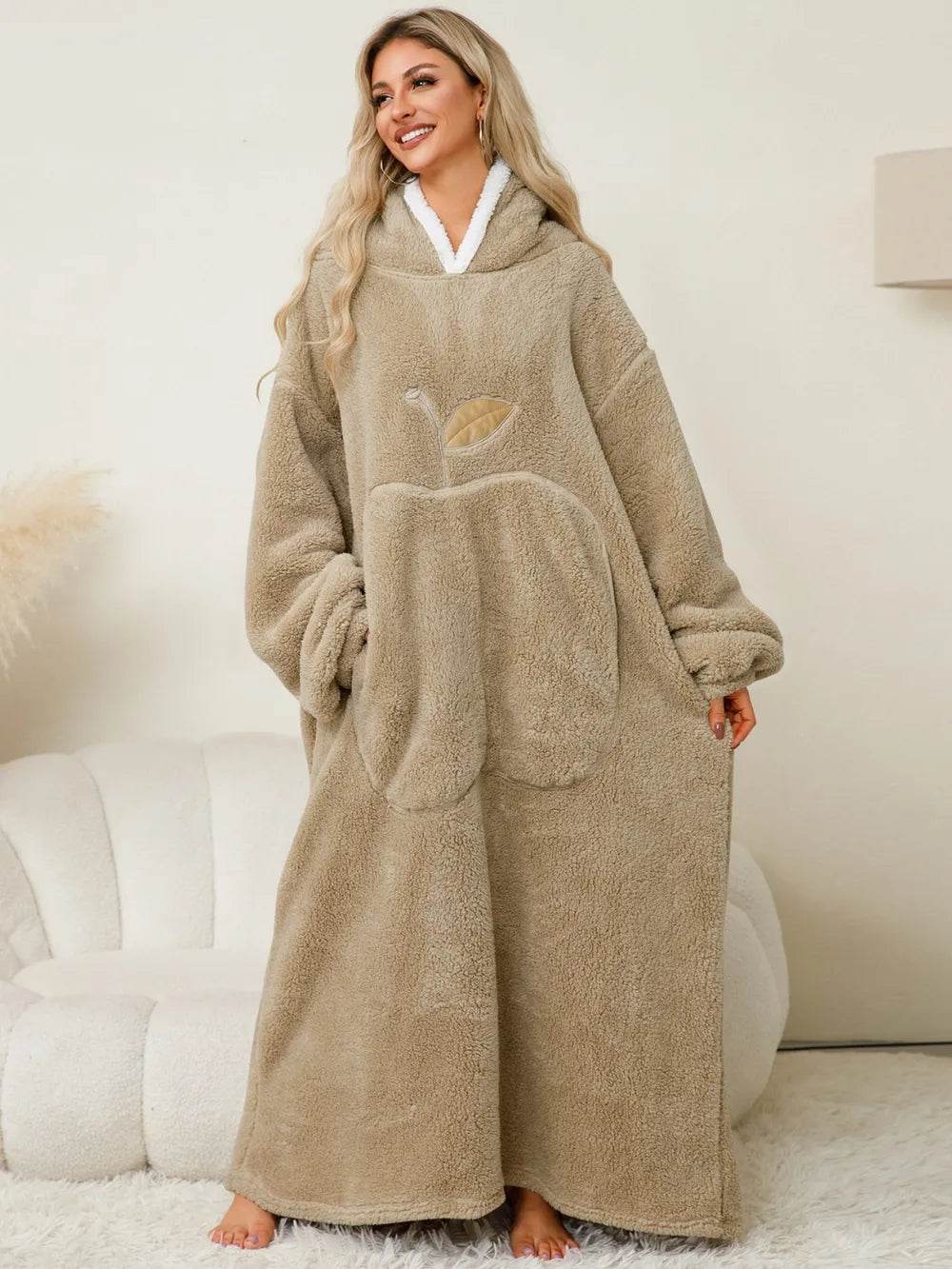 Pocketed Contrast Long Sleeve Hooded Lounge Dress - IntuitiveEncBoutique