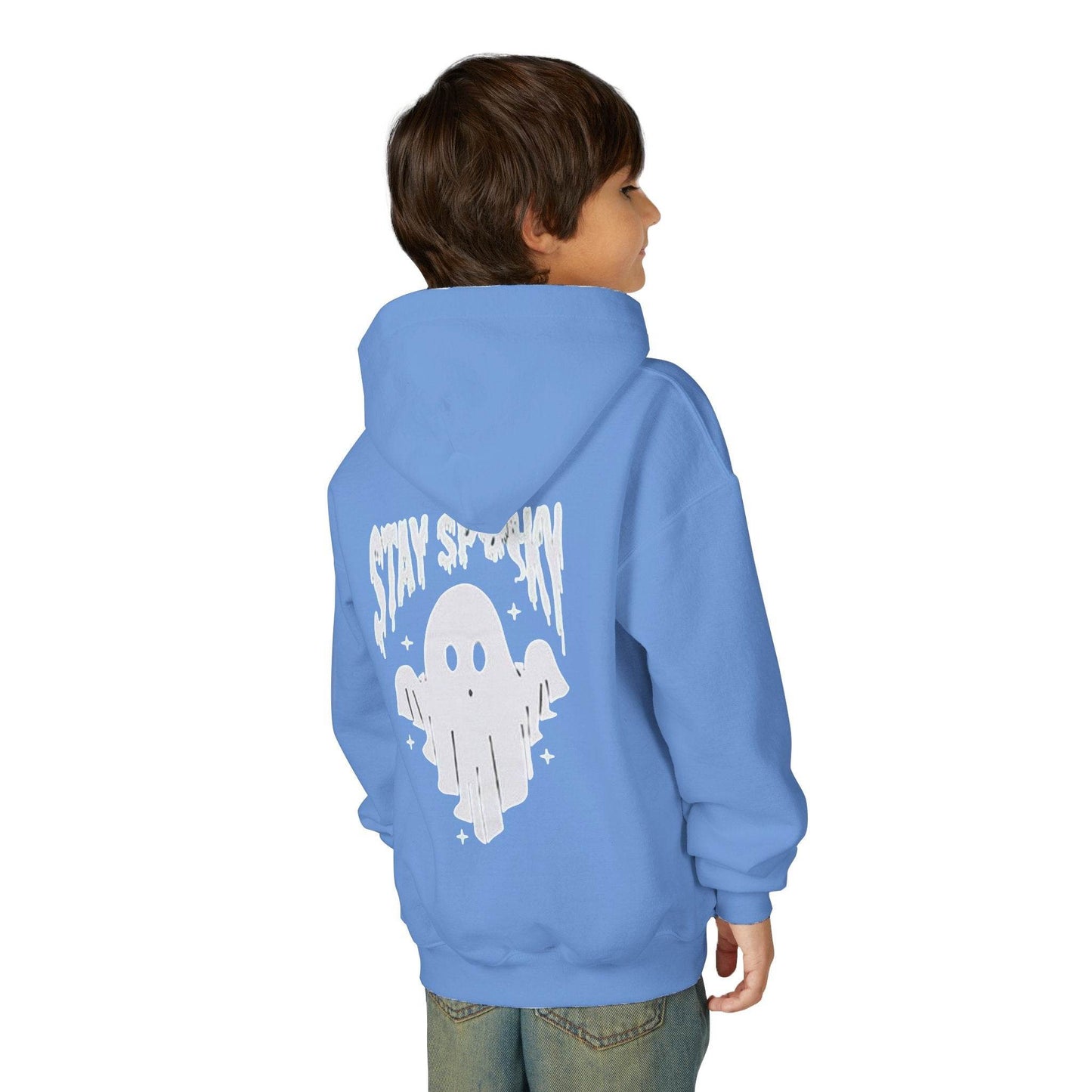Youth Ghostly Rocker Hoodie - Stay Spooky Sweatshirt, Halloween Apparel, Youth Fashion, Skeleton Design, Cozy Gift - IntuitiveEncBoutique