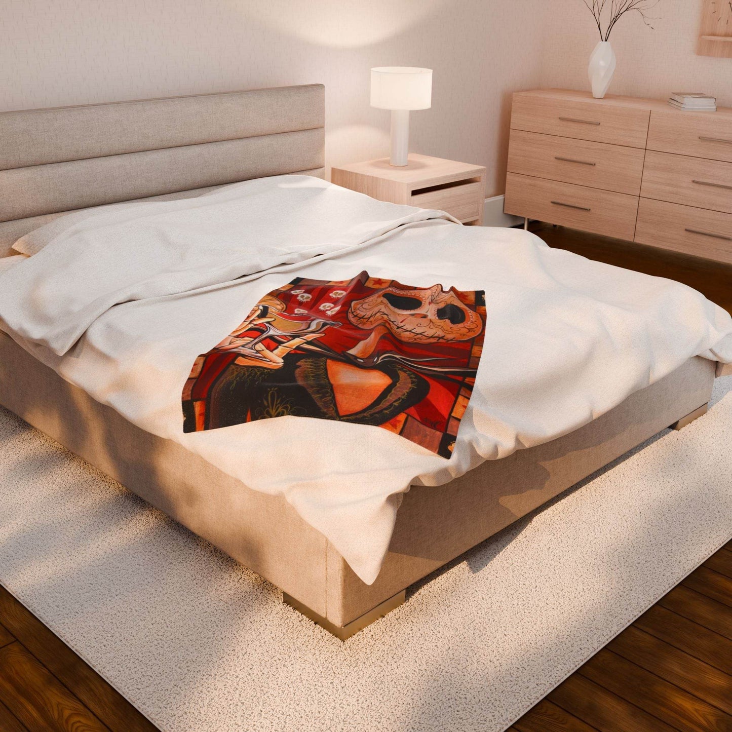 Velveteen Plush Blanket - Cozy Jack Skeleton Design, Halloween Decor, Movie-inspired Gift, Snuggly Throw, Unique Home Accent - IntuitiveEncBoutique