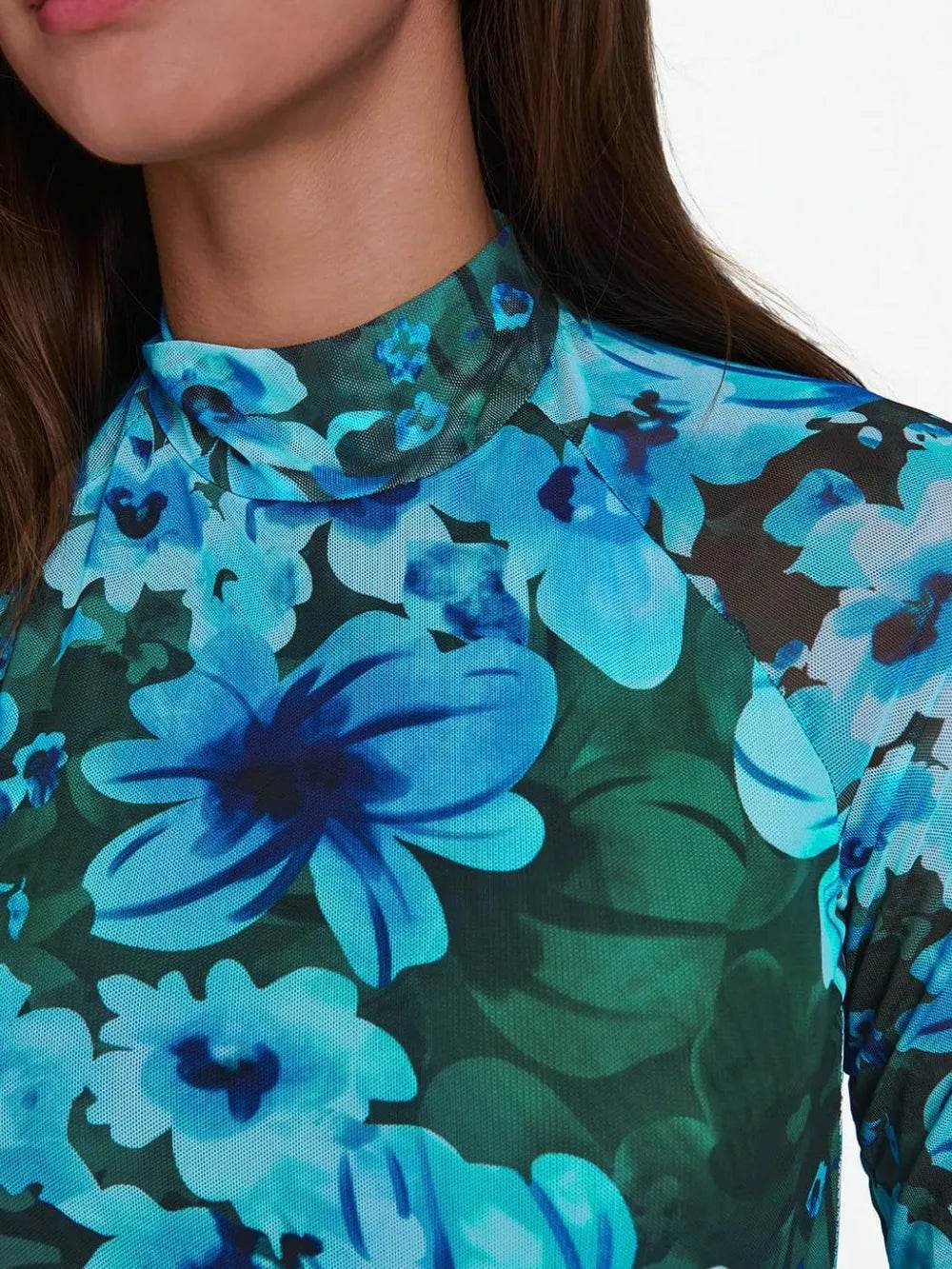 Floral Mock Neck Long Sleeve T-Shirt - IntuitiveEncBoutique