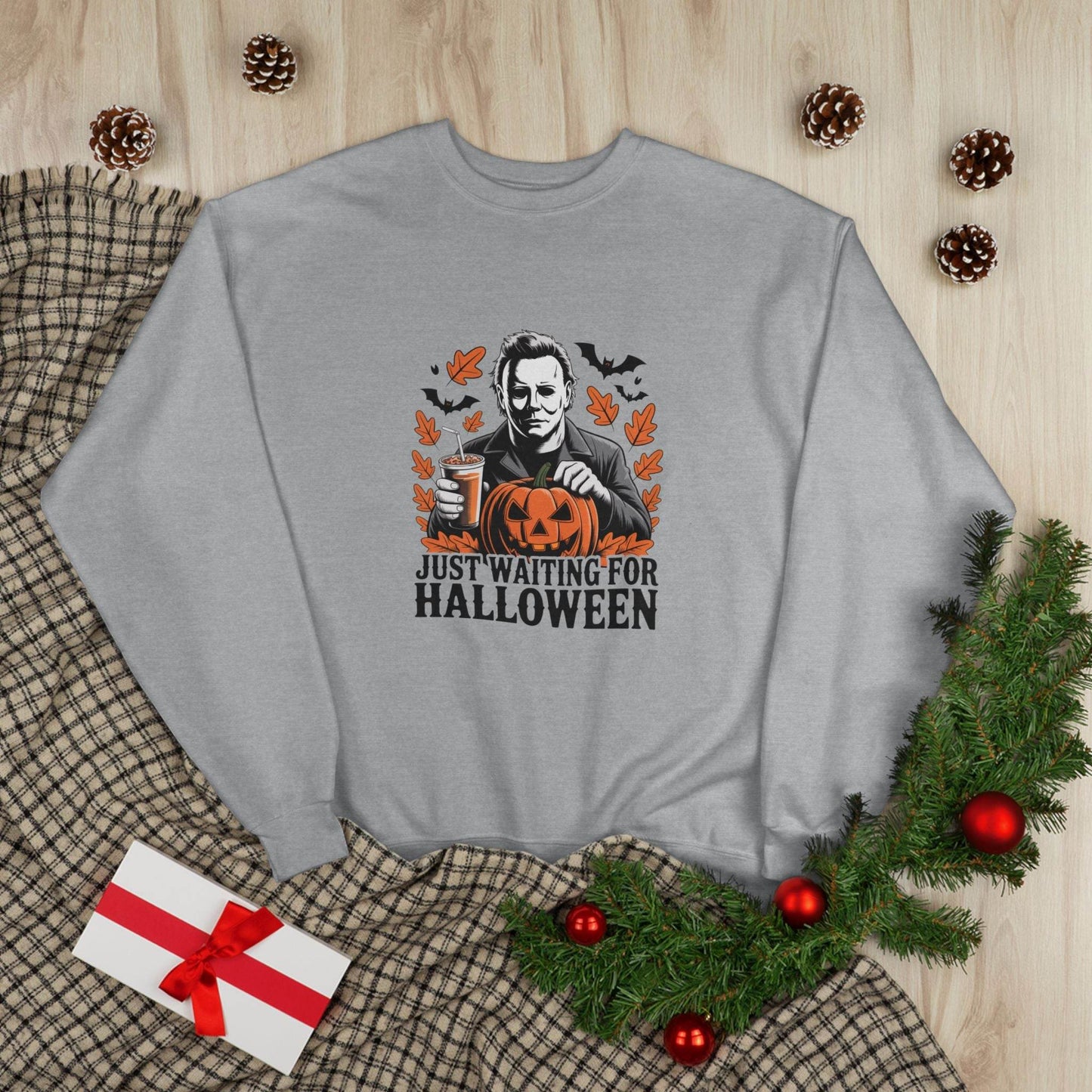Halloween Sweatshirt - Just Waiting for Halloween | Unisex Crewneck Pullover, Fall Fashion, Halloween Gift, Cozy Sweater, Eco-Friendly Wear - IntuitiveEncBoutique