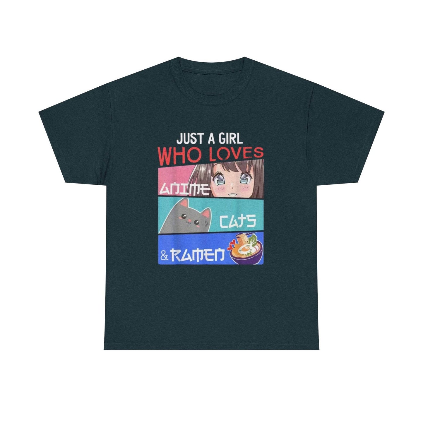 Just a Girl Who Loves Anime Cats & Ramen T-Shirt - IntuitiveEncBoutique
