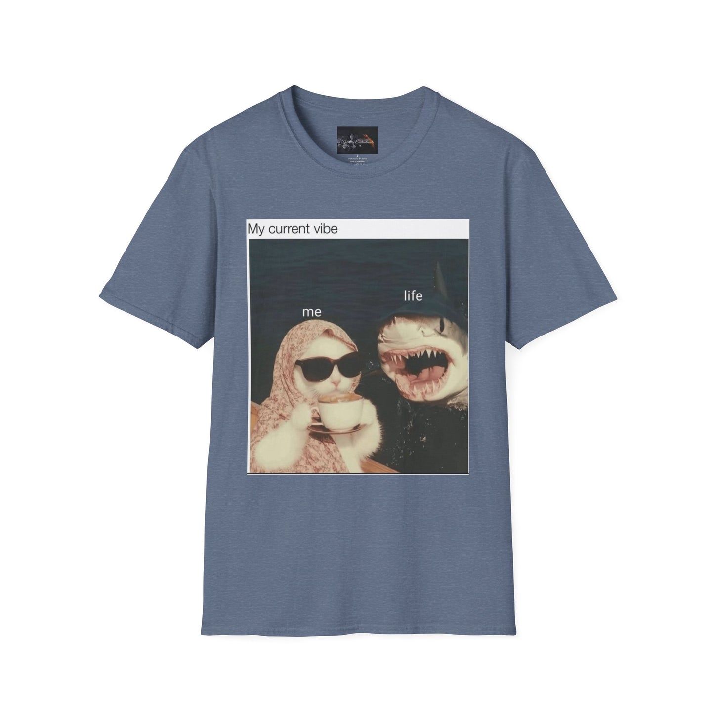 My Current Vibe T-Shirt, Funny Cat Shark Tee for Casual Outings, Unique Gift for Cat Lovers, Summer Style, Chill Vibes