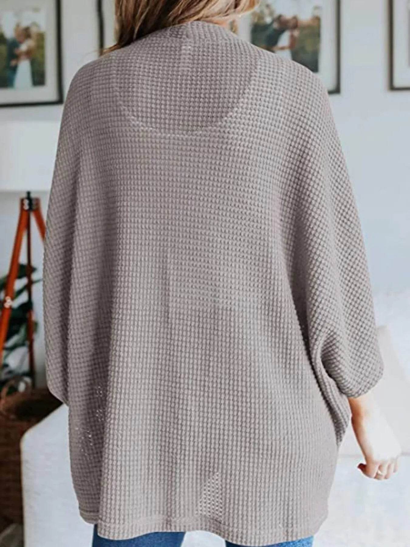 Full Size Open Front Waffle Knit Cardigan Plus Size - IntuitiveEncBoutique
