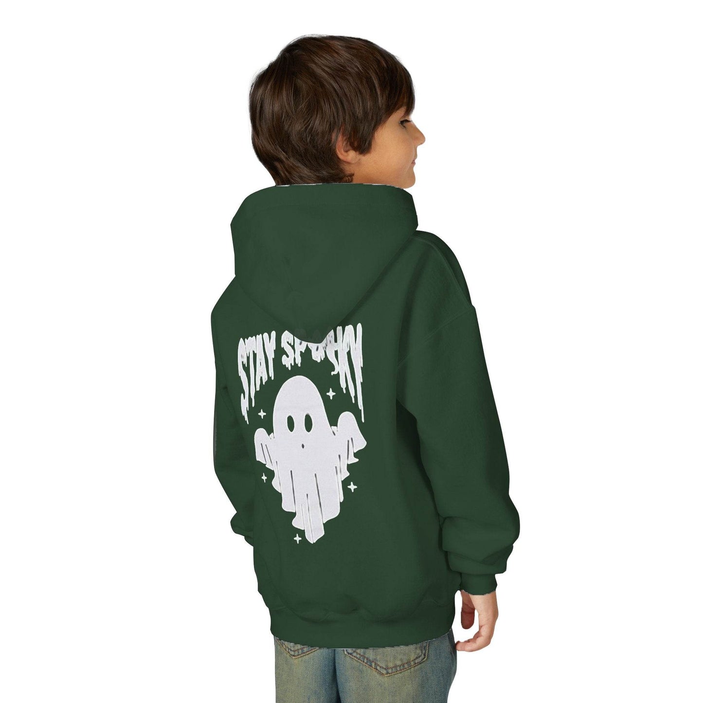 Youth Ghostly Rocker Hoodie - Stay Spooky Sweatshirt, Halloween Apparel, Youth Fashion, Skeleton Design, Cozy Gift - IntuitiveEncBoutique