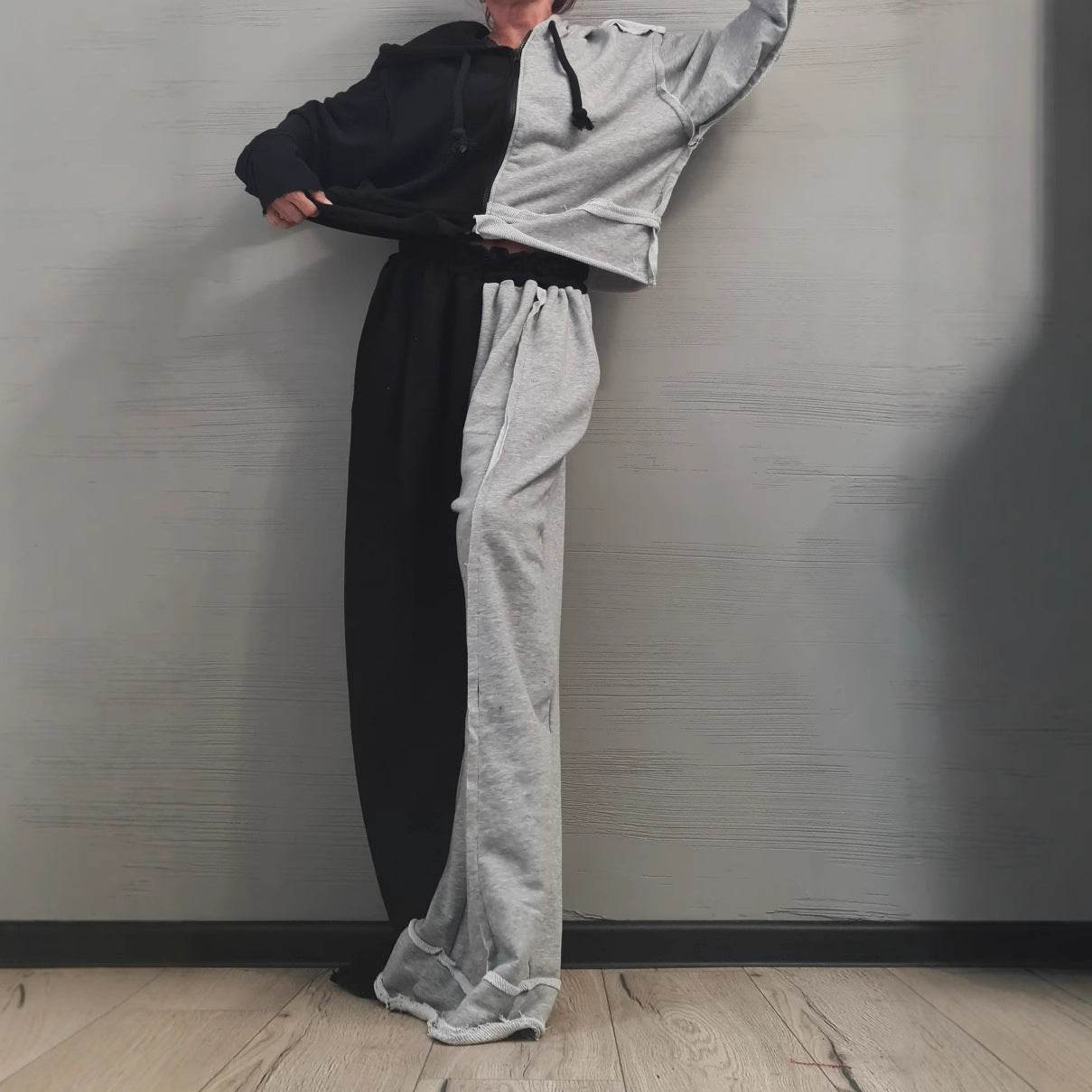 Loose long sleeved sweatshirt zipper jacket camouflage splicing casual pants set - IntuitiveEncBoutique