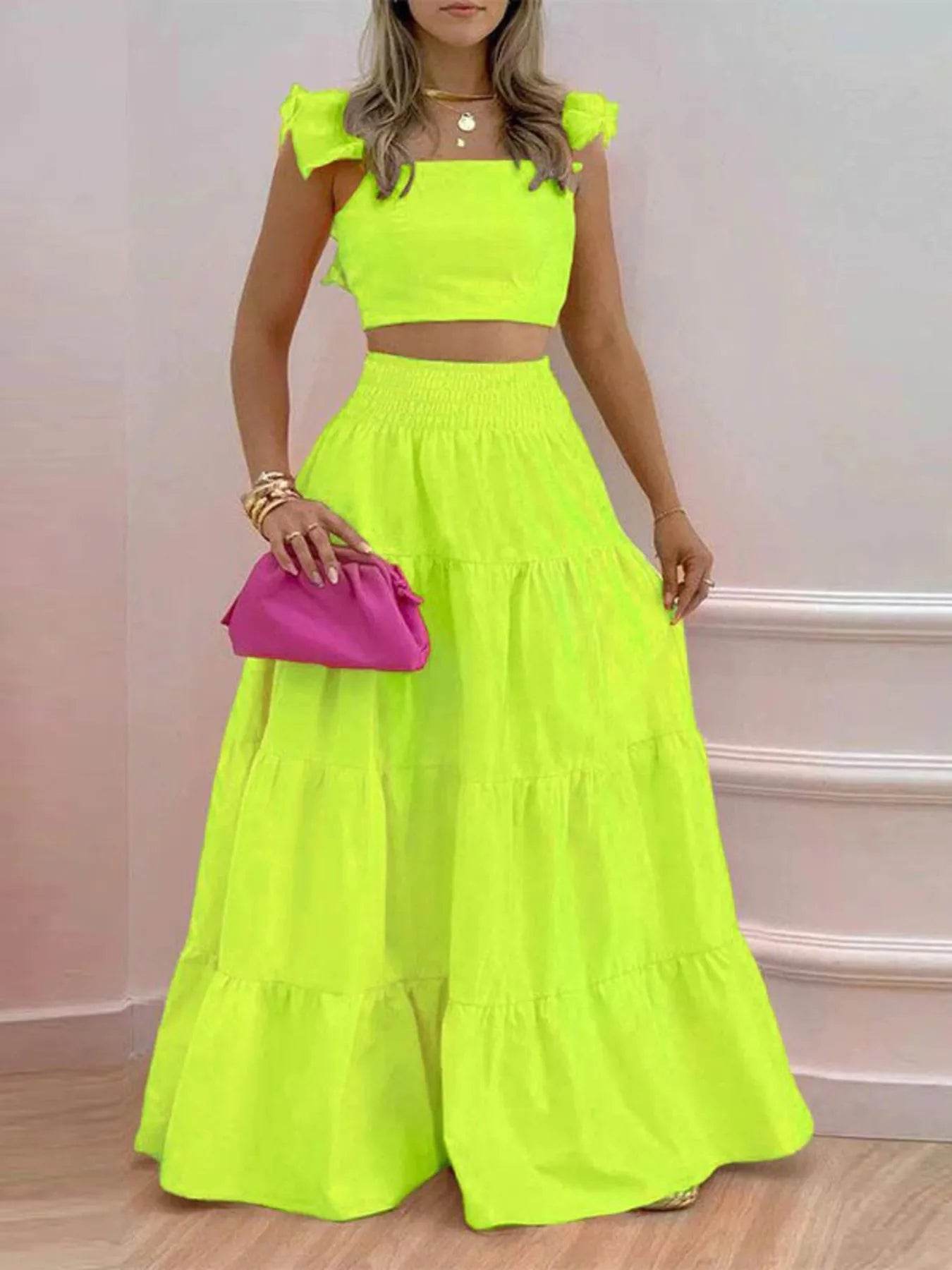 Full Size Ruffled Cami and Tiered Maxi Skirt Set Plus Size - IntuitiveEncBoutique