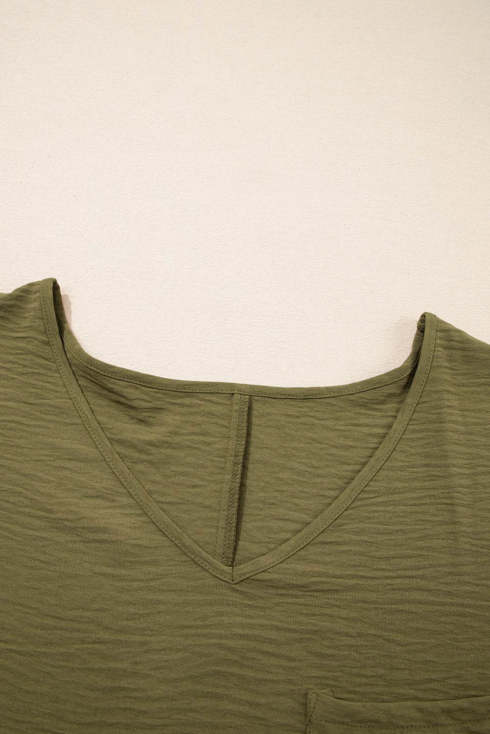 Four Leaf Clover Textured Half Sleeve V Neck Plus Size T Shirt with Chest Pocket - IntuitiveEncBoutique
