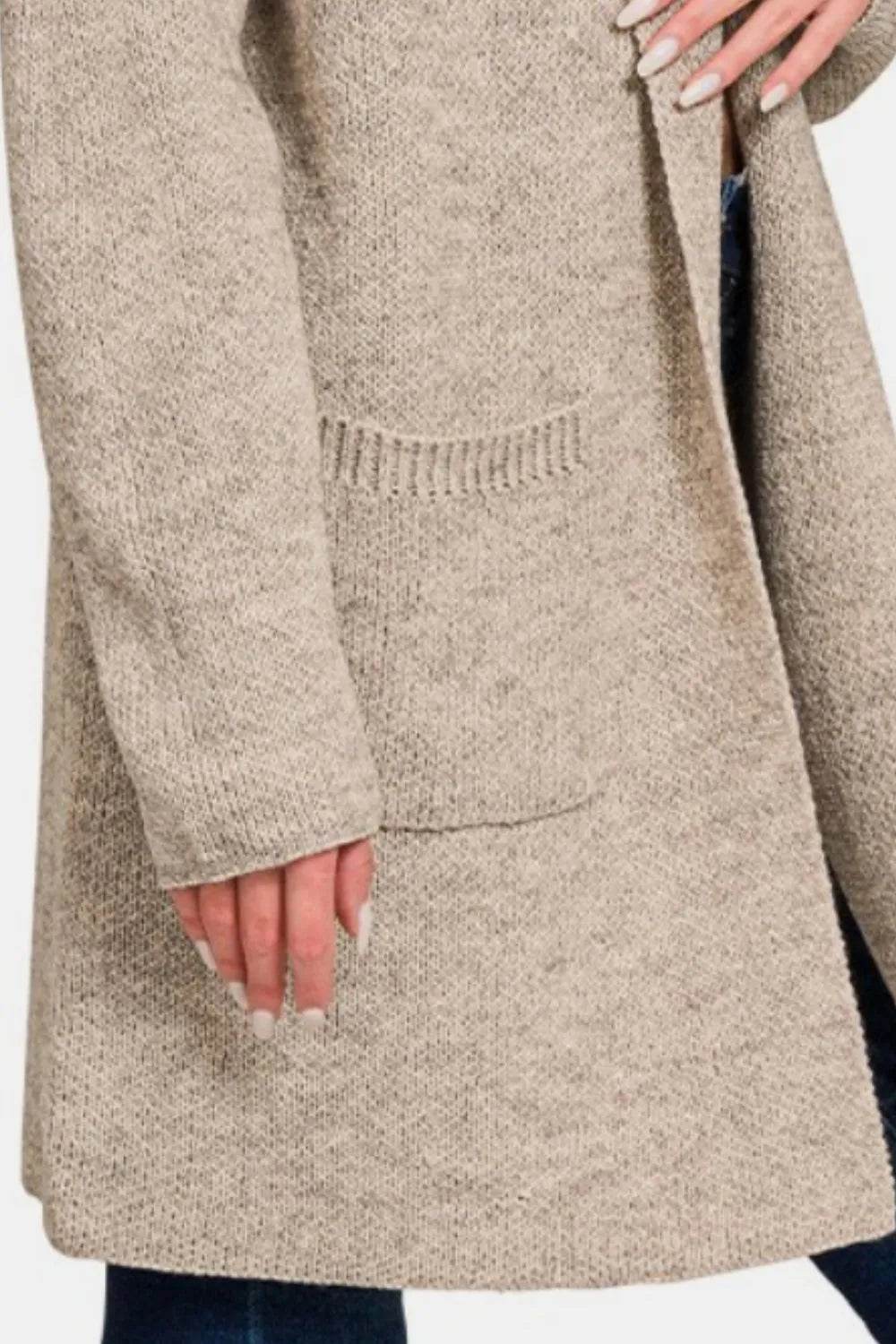 Zenana Hooded Open Front Sweater Cardigan - IntuitiveEncBoutique