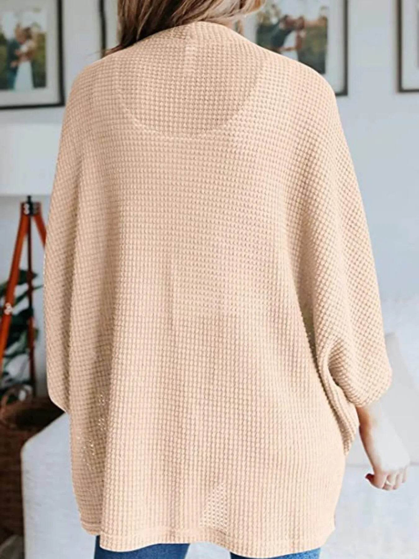 Full Size Open Front Waffle Knit Cardigan Plus Size - IntuitiveEncBoutique