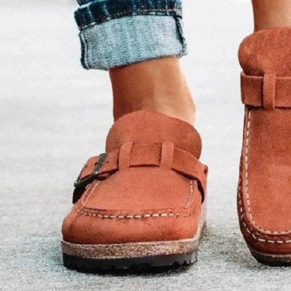 Round Toe Low Heel Buckle Loafers - IntuitiveEncBoutique