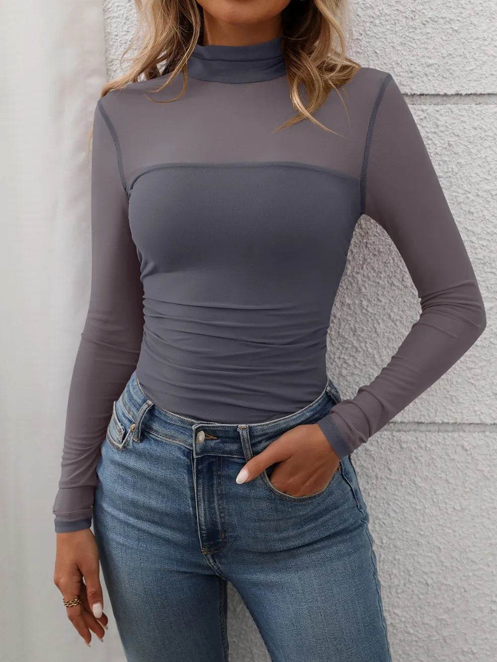 Mock Neck Long Sleeve Top - IntuitiveEncBoutique